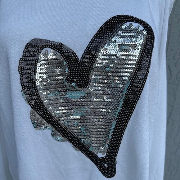 INC International Concepts Cols Shoulder LS Sequin embellished Top White L EUC - Picture 2 of 6
